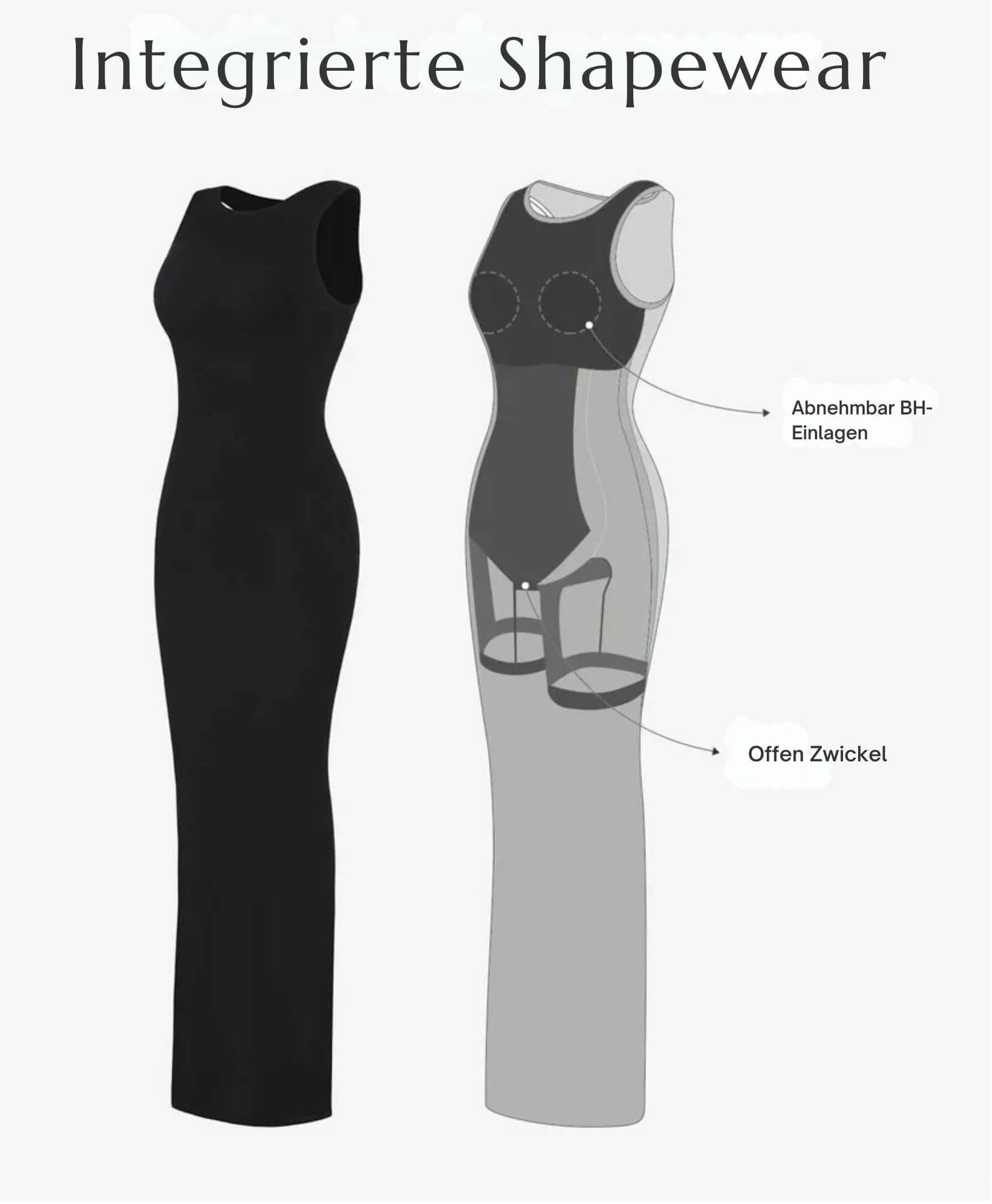 Shapewear-Maxikleid mit integrierter Shapewear und abnehmbarem BH von Tothecurve Shapewears, stilvoll und funktional.