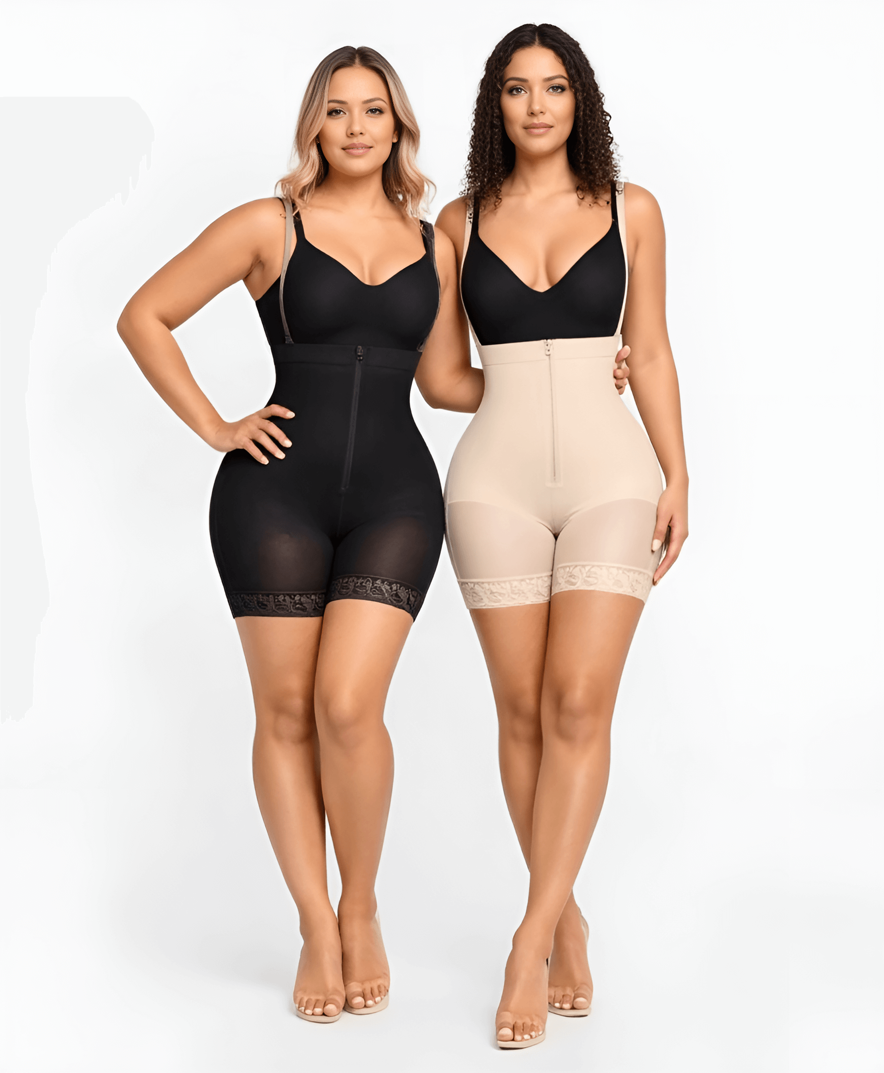 Bauch-Kompressions-Body-Shaper mit Po-Lifter in Schwarz und Nude von Tothecurve Shapewears für eine formende Silhouette.